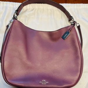 COACH LARGE NOMAD HOBO GLOVETANNED LEATHER HANDBAG PURSE EGGPLANT PURPLE